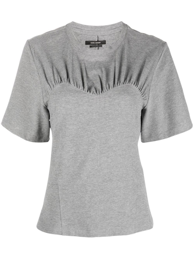 Isabel Marant Zazie Gathered Cotton T-shirt In Grey