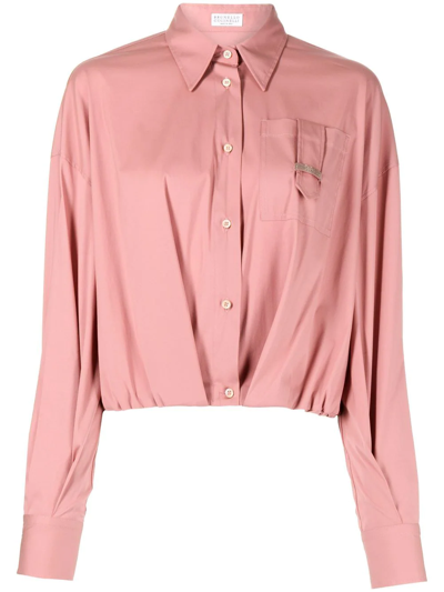 Brunello Cucinelli Long-sleeve Gathered Shirt In Pink