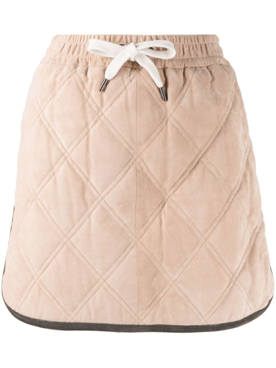 Brunello Cucinelli Contrast-trim Quilted Skirt In Pink