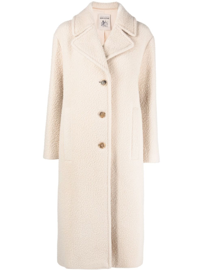 Semicouture Single-breasted Shearling Coat In Neutrals