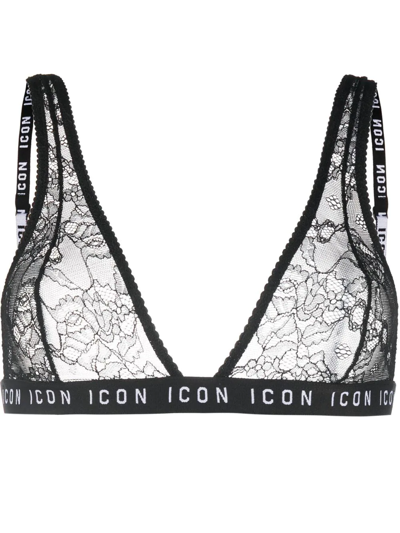 Dsquared2 Lace-pattern Triangle-cup Bra In Black