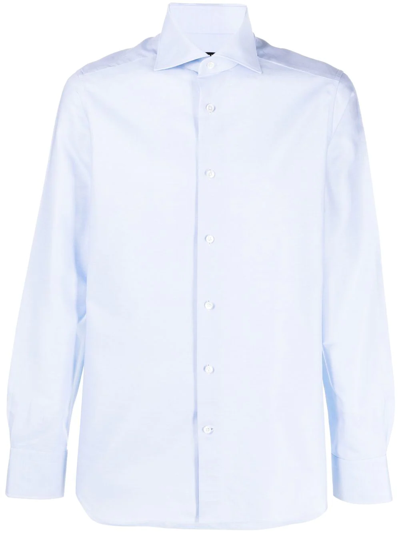 Zegna Pointed-collar Button-up Shirt In Blue