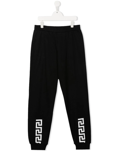 Versace Kids Black Logo Cotton Sweatpants (8-14+ Years) In Nero + Bianco