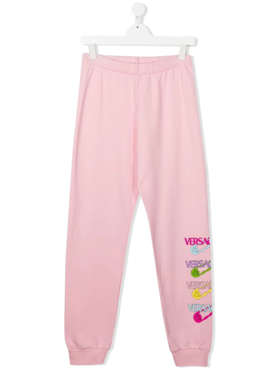 Versace Teen Logo-print Track Pants In Pink