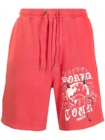 Ksubi Graphic-print Cotton Track Shorts In Red