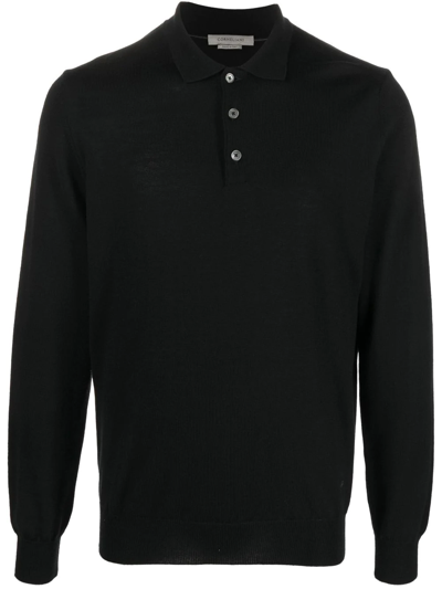 Corneliani Knitted Long-sleeved Polo Shirt In Black