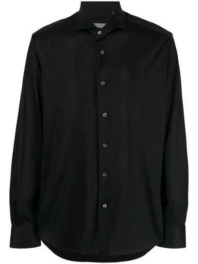 Corneliani Cutaway-collar Button-up Shirt In Black