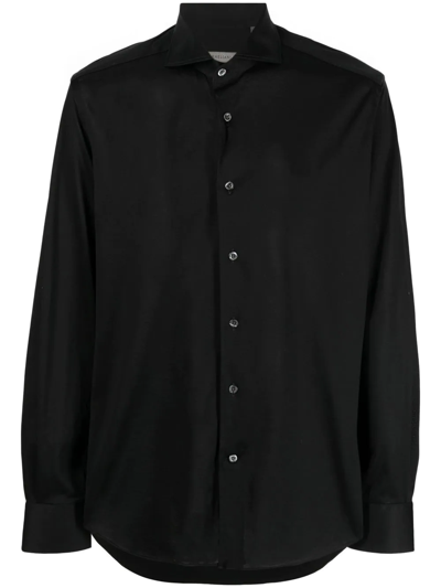 Corneliani Tailored Black Cotton Shirt With Button-down Front
