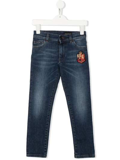 Dolce & Gabbana Kids' Logo Patch Straight Jeans In Blue