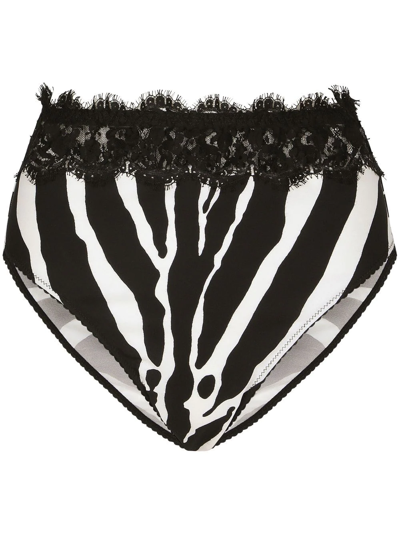 Dolce & Gabbana Zebra Print Charmeuse And Lace Briefs In Black
