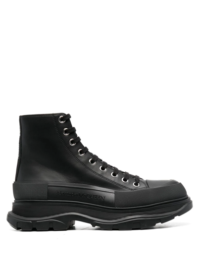 Alexander Mcqueen Ankle Lace-up Design Boots In Black