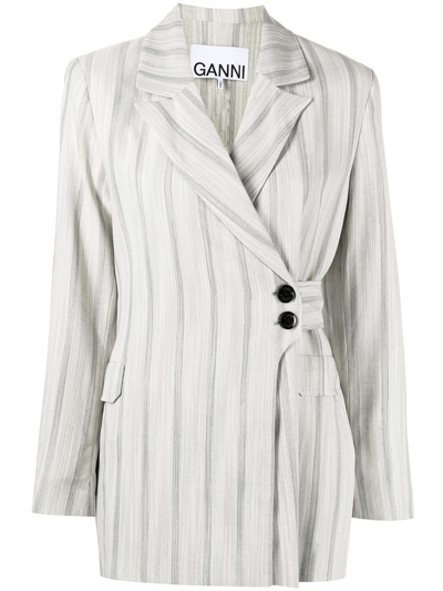 Ganni Striped Suiting Jacket In Grey