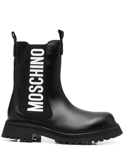 Moschino Logo-print Calf-lenght Boots In Black