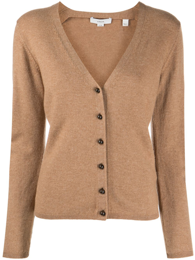 Vince Buttoned-up V-neck Cardigan In Brown