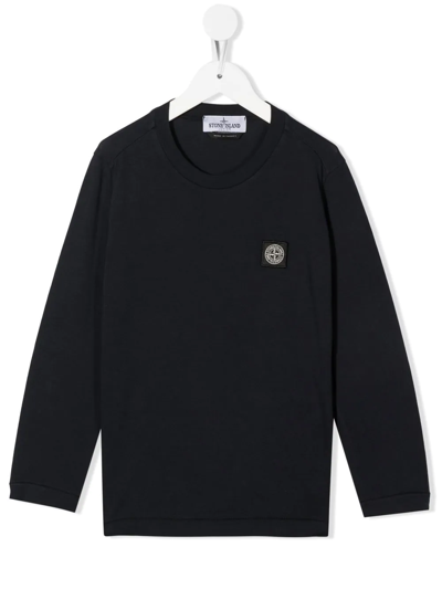 Stone Island Junior Kids' Logo-patch Long-sleeved T-shirt In Blue
