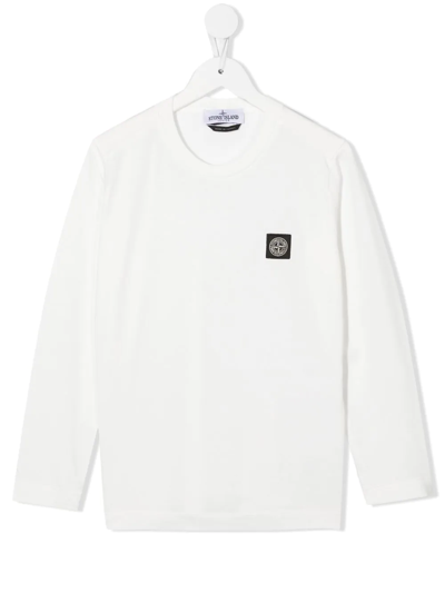 Stone Island Junior Kids' Logo-patch Detail T-shirt In V0001 - White