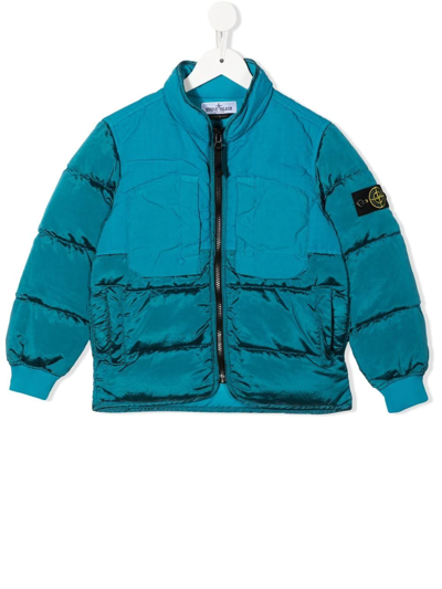 Stone Island Junior Kids' Logo-patch Sleeve Padded Jacket In Blue