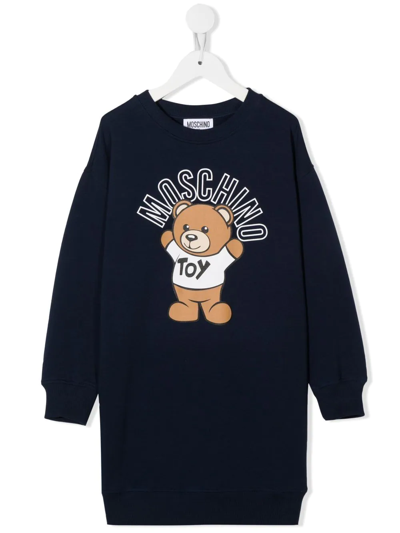 Moschino Kids' Teddy Bear-print Sweater Dress In Blue