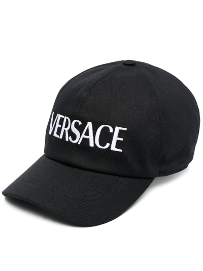 Versace Baseball Cap With Logo Embroidery In Black