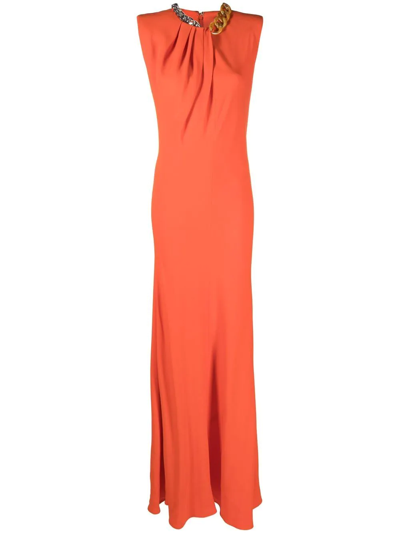Stella Mccartney Falabella Chain-necklace Gathered Gown In Poppy