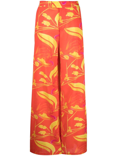 Louisa Ballou Print Cotton And Silk Trousers In Orchid Flame