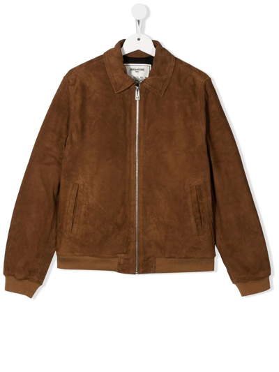 Zadig & Voltaire Teen Leather Zip-fastening Jacket In Brown