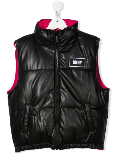 Dkny Kids' Reversible Vest For Girl With Logo In Black