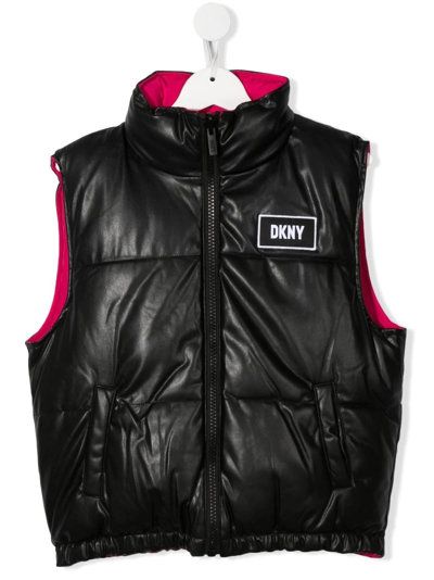 Dkny Kids' Reversible Waistcoat For Girl With Logo In Black