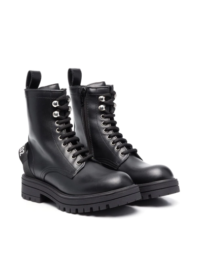 Dsquared2 Kids' Chunky Leather Ankle-boots In Black