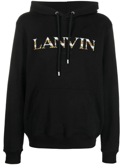 Lanvin Curb Brand-embroidered Cotton-jersey Hoody In Black