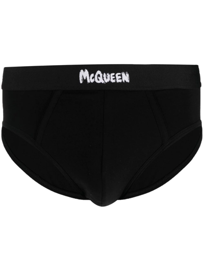 Alexander Mcqueen Logo-print Waistband Briefs In Black