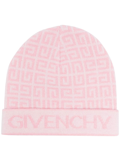 Givenchy Babies' Knitted 4g Pattern Beanie In Pink