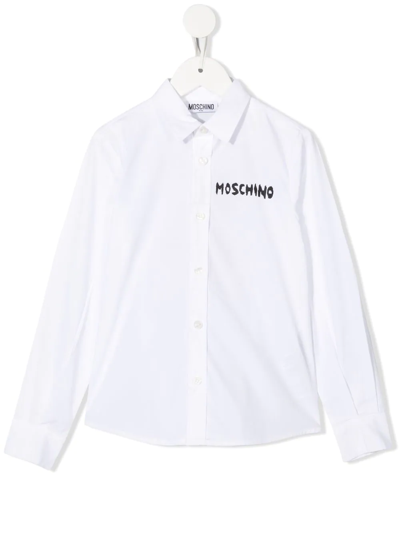 Moschino Kids' Logo-print Long-sleeve Shirt In White