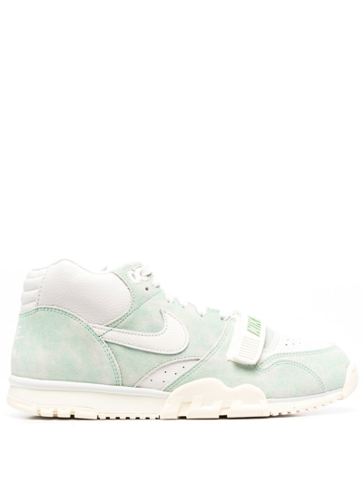 Nike Air Trainer 1 Buckled-strap Suede And Leather Mid-top Trainers In Enamel Green/sail-summit White-coconut Milk