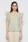 Simkhai Corina Organza Ruffle Sleeve Top In Marsh