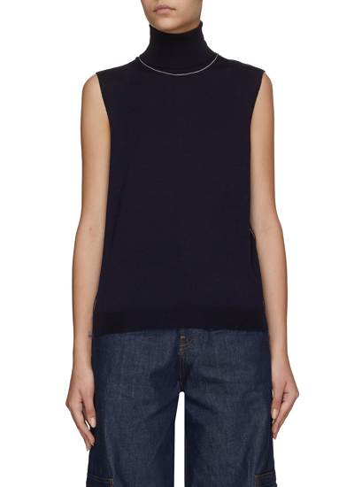 Maison Margiela Roll Neck Stitching Details Fine Wool Top In Blue