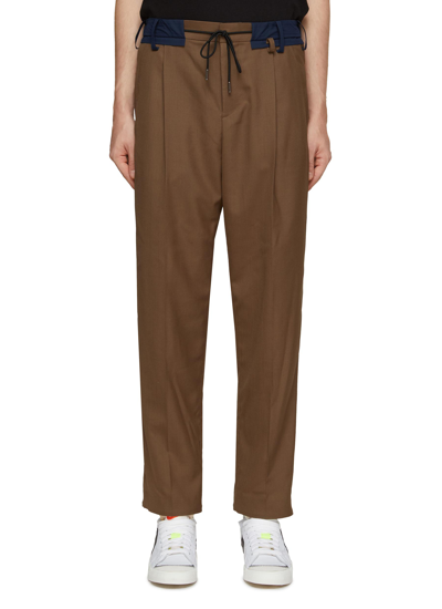 Sacai Contrast-trim Drawstring Suit Trousers In Neutral