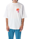 Palm Angels Man White Oversized T-shirt With Paint Effect Palm Logo In White