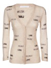Helmut Lang Semi-sheer Logo-print Wool-knit Cardigan In Qrn