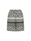 Versace La Greca Monogram Print Cotton Blend Shorts In Nero+bianco