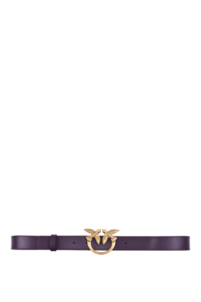 Pinko Love Birds Leather Belt In Viola