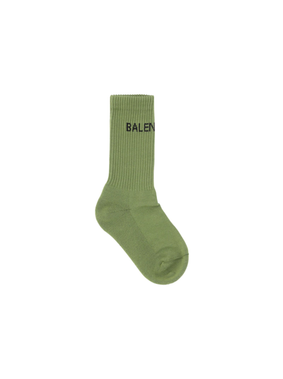Balenciaga Logo Cotton Sport Socks In Light Khaki