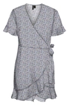 Vero Moda Henna Frill Wrap Dress In Aop Purple Bella Aquamarine