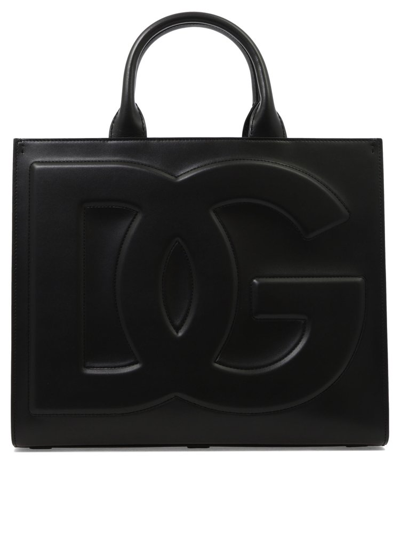 Dolce & Gabbana Small Calfskin Dg Daily Shopper In Black