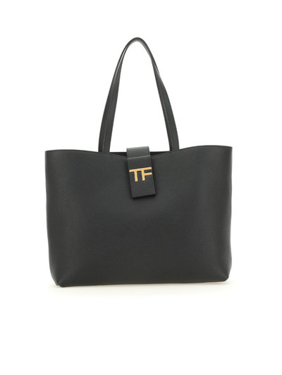 Tom Ford Tf Small Grain Leather East-west Tote Bag In Black