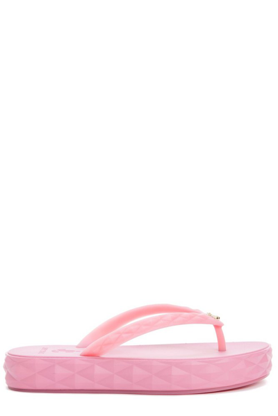 Jimmy Choo Diamond Logo Platform Thong Sandals In Candy Pink
