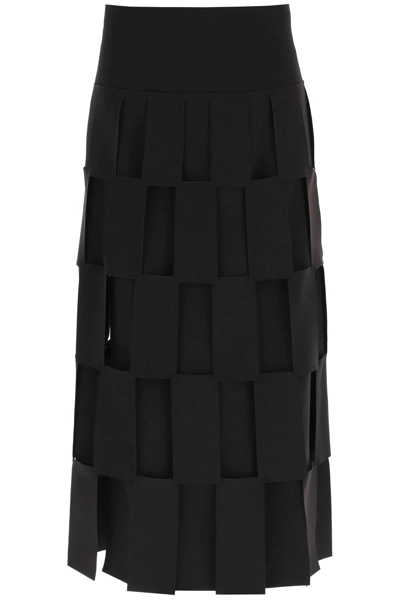 A.w.a.k.e. Double Layered Patchwork Detail Midi Skirt In Black