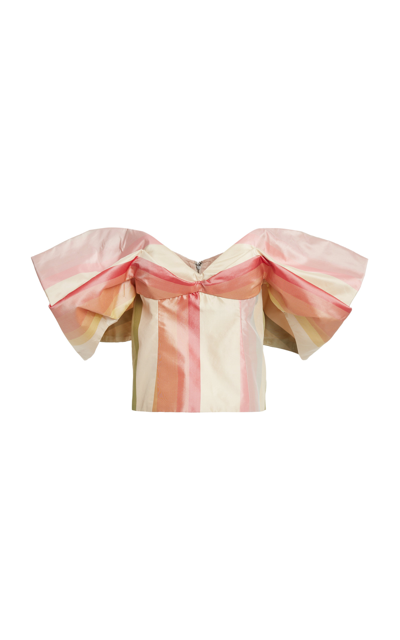 Rosie Assoulin Making Your Point Off-the-shoulder Striped Silk-taffeta Top In Multi