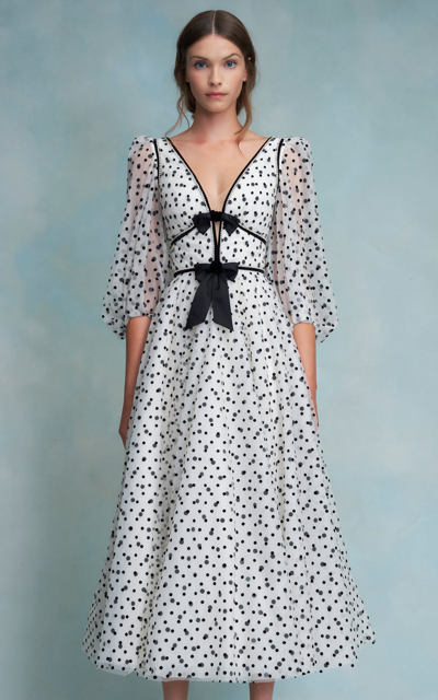 Jenny Packham Purdy Polka Dot Crystal-embellished Midi Dress In Black,white