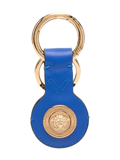 Versace Medusa Plaque Keychain In Blue